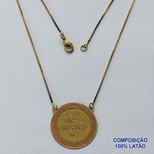 GARGANTILHA NO BRUTO PRONTO PARA BANHO(CX80) - GARGANTILHA CORRENTE 45CM + EXTENSOR E PINGENTE MANDALA AMOR SAÚDE FELICIDADE E PAZ EM FOTO CORROSÃO 25MM - PESO: 2,7GR - BRU13523