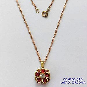 GARGANTILHA NO BRUTO PRONTO PARA BANHO - GARGANTILHA COM CORRENTE SINGAPURA 45CM - FLOR COM PEDRAS  EM ZIRCÔNIAS 14MM - PESO TOTAL 2,8GR - BRU13530
