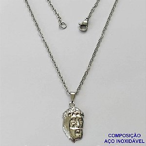 GARGANTILHA EM AÇO INOXIDÁVEL (CX83)-CORRENTE (O7) 50CM  COM PINGENTE FACE DE CRISTO 7X18MM - FECHO LAGOSTA - AÇO1374
