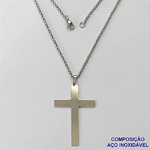 GARGANTILHA EM AÇO INOXIDÁVEL (CX83) (BCOL033)- CORRENTE ELO PORTUGUÊS 50CM  COM PINGENTE CRUCIFIXO (E1309) 24X41MM - FECHO LAGOSTA - AÇO1375