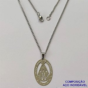 GARGANTILHA EM AÇO INOXIDÁVEL(CX83) - GARGANTILHA COM PINGENTE NOSSA SENHORA APARECIDA 14MM - TAMANHO: 45CM - COMPOSIÇÃO: AÇO INOXIDÁVEL - AÇO1377