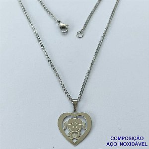 GARGANTILHA EM AÇO INOXIDÁVEL(CX83) - GARGANTILHA COM PINGENTE CORAÇÃO VAZADO MENINA 18MM - TAMANHO: 45CM - COMPOSIÇÃO: AÇO INOXIDÁVEL - AÇO1381