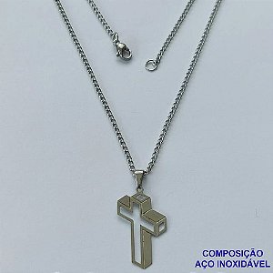 GARGANTILHA EM AÇO INOXIDÁVEL(CX83) - GARGANTILHA COM PINGENTE CRUCIFIXO 3D 15X25MM - TAMANHO: 45CM - COMPOSIÇÃO: AÇO INOXIDÁVEL - AÇO1383