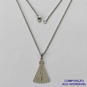 GARGANTILHA EM AÇO INOXIDÁVEL(CX83) - GARGANTILHA COM PINGENTE NOSSA SENHORA APARECIDA 19MM - TAMANHO: 45CM - COMPOSIÇÃO: AÇO INOXIDÁVEL - AÇO1384