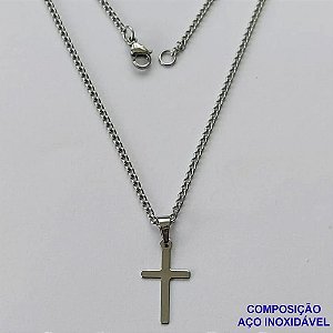 GARGANTILHA EM AÇO INOXIDÁVEL(CX83) - GARGANTILHA COM PINGENTE CRUCIFIXO LISO 10MM - TAMANHO: 45CM - COMPOSIÇÃO: AÇO INOXIDÁVEL - AÇO1387