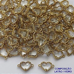 ACESSÓRIO NO BRUTO PRONTO PARA O BANHO - PINGENTE TIPO VAN CLEEF INCOLOR CORAÇÃO COM DUAS ARGOLINHAS - COMPOSIÇÃO: LATÃO / VIDRO - TAMANHO 10MM - (VENDIDO POR UNIDADE) PESO TOTAL 0,6GR - BRU0002805
