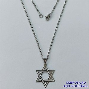 GARGANTILHA EM AÇO INOXIDÁVEL(CX85) - GARGANTILHA COM PINGENTE ESTRELA DE DAVI 20MM - TAMANHO: 45CM - COMPOSIÇÃO: AÇO INOXIDÁVEL - AÇO1388