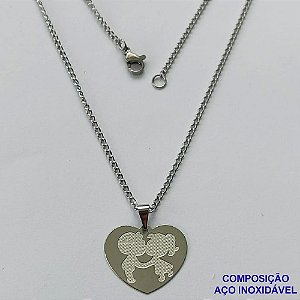 GARGANTILHA EM AÇO INOXIDÁVEL(CX85) - GARGANTILHA COM PINGENTE CORAÇÃO CASAL 21MM - TAMANHO: 45CM - COMPOSIÇÃO: AÇO INOXIDÁVEL - AÇO1391