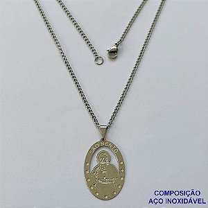 GARGANTILHA EM AÇO INOXIDÁVEL(CX85) - GARGANTILHA COM PINGENTE SÃO BENTO 17MM - TAMANHO: 45CM - COMPOSIÇÃO: AÇO INOXIDÁVEL - AÇO1393