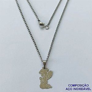 GARGANTILHA EM AÇO INOXIDÁVEL(CX85) - GARGANTILHA COM PINGENTE ANJINHO 12MM - TAMANHO: 45CM - COMPOSIÇÃO: AÇO INOXIDÁVEL - AÇO1396