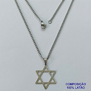GARGANTILHA EM AÇO INOXIDÁVEL(CX85) - GARGANTILHA COM PINGENTE ESTRELA DE DAVI 19MM - TAMANHO: 45CM - COMPOSIÇÃO: AÇO INOXIDÁVEL - AÇO1399