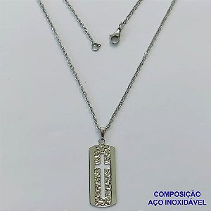 GARGANTILHA EM AÇO INOXIDÁVEL- (CX85) CORRENTE (07) 50CM (E1351) COM PINGENTE RETANGULAR CRUCIFIXO 13x34MM - FECHO LAGOSTA - AÇO1401