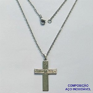 GARGANTILHA EM AÇO INOXIDÁVEL- (CX85) CORRENTE (07) 50CM (E1265) COM PINGENTE CRUCIFIXO 22x34MM - FECHO LAGOSTA - AÇO1403