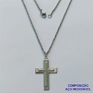 GARGANTILHA EM AÇO INOXIDÁVEL- (CX85) CORRENTE (07) 50CM (E1265-2) COM PINGENTE CRUCIFIXO 22x34MM - FECHO LAGOSTA - AÇO1404