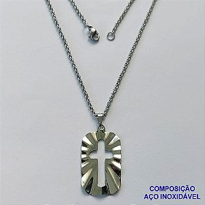 GARGANTILHA EM AÇO INOXIDÁVEL- (CX85) CORRENTE ELO PORTUGUÊS 50CM (E1352) COM PINGENTE CRUCIFIXO 18x32MM - FECHO LAGOSTA - AÇO1405