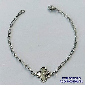 PULSEIRA EM AÇO INOXIDÁVEL - (ACO13) PULSEIRA TREVO (E1368) 12MM TAMANHO 18CM - LARGURA 1,8MM - FECHO LAGOSTA - COMPOSIÇÃO: AÇO INOXIDÁVEL - AÇO1406