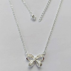 GARGANTILHA FOLHEADO A PRATA COM 50 MILÉSIMOS + VERNIZ DIAMOND - GARGANTILHA CORRENTE CADEADO 42CM LAÇO COM MICRO ZIRCÔNIAS 20MM - PRA025
