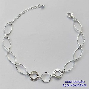 PULSEIRA FOLHEADO A PRATA COM 50 MILÉSIMOS + VERNIZ DIAMOND - PULSEIRA VAZADA TAMANHO - 18CM - EXTENSOR PRA026