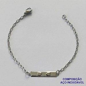 PULSEIRA EM AÇO INOXIDÁVEL( CX85) (AÇO12) - PULSEIRA INFANTIL CHAPINHA DESENHADA CORAÇÃO 20MM TAMANHO 14CM - LARGURA 1,0MM - FECHO LAGOSTA - COMPOSIÇÃO: AÇO INOXIDÁVEL - AÇO1409