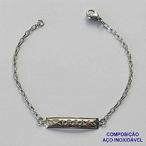 PULSEIRA EM AÇO INOXIDÁVEL( CX85) (AÇO12) - PULSEIRA INFANTIL CHAPINHA DESENHADA 23MM TAMANHO 15CM - LARGURA 1,0MM - FECHO LAGOSTA - COMPOSIÇÃO: AÇO INOXIDÁVEL - AÇO1410