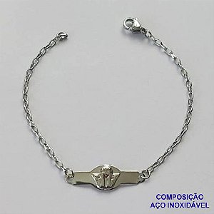 PULSEIRA EM AÇO INOXIDÁVEL( CX85) (AÇO12) - PULSEIRA INFANTIL CHAPINHA DESENHADA ANJINHO 22MM TAMANHO 15CM - LARGURA 1,0MM - FECHO LAGOSTA - COMPOSIÇÃO: AÇO INOXIDÁVEL - AÇO1412