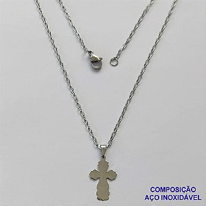 GARGANTILHA EM AÇO INOXIDÁVEL- (CX85)(AÇO12)CORRENTE 50CM COM PINGENTE CRUCIFIXO 12X19MM - FECHO LAGOSTA - AÇO1413