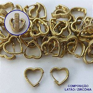 BRINCO NO BRUTO PRONTO PARA O BANHO(CX92) - BRINCO ARGOLA CORAÇÃO CRAVEJADO EM MICROS ZIRCÔNIAS 4X15MM - PESO TOTAL 2,9GR - BRU13541