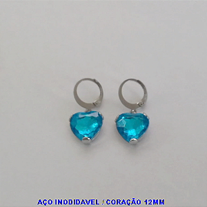 BRINCO COM ARGOLINHA DE PRESSÃO EM AÇO INOXIDAVEL CORAÇÃO COM PEDRA DE 12MM - AÇO1433