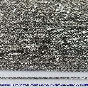 CORRENTE EM AÇO INOXIDÁVEL PRONTA PARA MONTAGEM - (BCOL017) CORRENTE CADEADO FINA 0,3MM - (PACOTE 100MTS) - AÇO1441