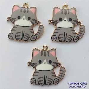 ACESSÓRIO NO BRUTO PRONTO PARA O BANHO -  (CX.129)  PINGENTE GATINHO CINZA PERSONAGEM DESENHO 22X23MM - COMPOSIÇÃO: ALTA FUSÃO - PESO TOTAL 1,7GR - BRU0002828