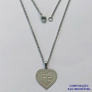 GARGANTILHA EM AÇO INOXIDÁVEL(CX89)- GARGANTILHA COM PINGENTE CORAÇÃO FÉ 18MM - TAMANHO: 45CM - COMPOSIÇÃO: AÇO INOXIDÁVEL - AÇO1451
