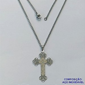 GARGANTILHA EM AÇO INOXIDÁVEL (CX89)- GARGANTILHA COM PINGENTE CRUCIFIXO 22X35MM - TAMANHO: 45CM - COMPOSIÇÃO: AÇO INOXIDÁVEL - AÇO1454