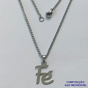 GARGANTILHA EM AÇO INOXIDÁVEL (CX89) - GARGANTILHA COM PINGENTE FÉ 13MM - TAMANHO: 45CM - COMPOSIÇÃO: AÇO INOXIDÁVEL - AÇO1456