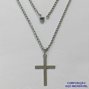 GARGANTILHA EM AÇO INOXIDÁVEL (CX89)- GARGANTILHA COM PINGENTE CRUCIFIXO LISO 19X30MM - TAMANHO: 45CM - COMPOSIÇÃO: AÇO INOXIDÁVEL - AÇO1461