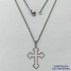 GARGANTILHA EM AÇO INOXIDÁVEL(CX89) - GARGANTILHA COM PINGENTE CRUCIFIXO VAZADO 21X28MM - TAMANHO: 45CM - COMPOSIÇÃO: AÇO INOXIDÁVEL - AÇO1462