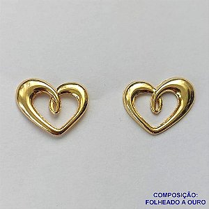 BRINCO FOLHEADO A OURO (BRJ3516) - BANHADO COM 5 MILÉSIMOS + VERNIZ DIAMOND - BRINCO DE PINO CORAÇÃO VAZADO 19MM - OURO222