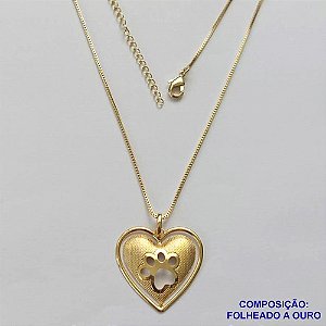 GARGANTILHA FOLHEADO A OURO (ZPG377ZD) - BANHADO COM 5 MILÉSIMOS + VERNIZ DIAMOND - GARGANTILHA COM CORRENTE VENEZIANA 45CM CORAÇÃO DESENHO PATINHA PET 24MM - OURO226