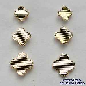 BRINCO FOLHEADO A OURO (BIJ564JSL) - BANHADO COM 5 MILÉSIMOS + VERNIZ DIAMOND -  TRIO DE BRINCO DE PINO VAN CLEFF 6/5/4MM - OURO228