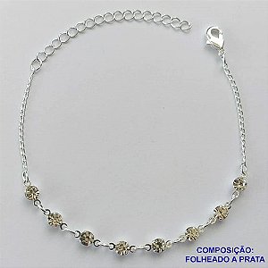 PULSEIRA FOLHEADO A PRATA COM 50 MILÉSIMOS + VERNIZ DIAMOND - PULSEIRA 15CM COM STRASS + EXTENSOR FECHO LAGOSTA PRA037