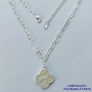 SHOCKER FOLHEADO A PRATA COM 50 MILÉSIMOS + VERNIZ DIAMOND - SHOCKER 40CM CORRENTE CORAÇÃO COM VAN CLEFF MADRE PÉROLA 15MM PRA046