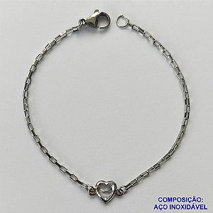 PULSEIRA EM AÇO INOXIDÁVEL - (ACO1012) PULSEIRA TIJOLINHO COM PINGENTE CORAÇÃO EM ZIRCÔNIA CRISTAL 7MM - TAMANHO 18CM - FECHO LAGOSTA - COMPOSIÇÃO: AÇO INOXIDÁVEL - AÇO1446