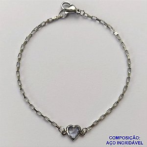 PULSEIRA EM AÇO INOXIDÁVEL - (ACO1012) PULSEIRA TIJOLINHO COM PINGENTE CORAÇÃO EM ZIRCÔNIA LILÁS 7MM - TAMANHO 18CM - FECHO LAGOSTA - COMPOSIÇÃO: AÇO INOXIDÁVEL - AÇO1465