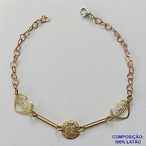 PULSEIRA NO BRUTO PRONTO PARA O BANHO(CX88) - PULSEIRA COM CORAÇÃO VAZADO PALAVRA AMOR E FE - TAMANHO 18CM - PESO 1,8GR - FECHO LAGOSTA - BRU13569
