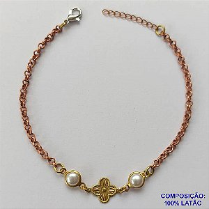 PULSEIRA NO BRUTO PRONTO PARA O BANHO (CX90)- PULSEIRA COM PÉROLAS E PINGENTE TIPO VAN CLEFF - TAMANHO 18CM - PESO 2,6GR - FECHO LAGOSTA - BRU13575