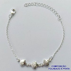 PULSEIRA FOLHEADA A PRATA COM 50 MILÉSIMOS + VERNIZ DIAMOND - PULSEIRA COM CONCHAS - TAMANHO: 16CM + EXTENSOR E FECHO LAGOSTA PRA062
