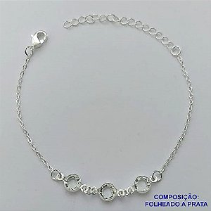 PULSEIRA FOLHEADA A PRATA COM 50 MILÉSIMOS + VERNIZ DIAMOND - PULSEIRA COM PEDRAS CRISTAIS - TAMANHO: 15CM + EXTENSOR E FECHO LAGOSTA PRA073