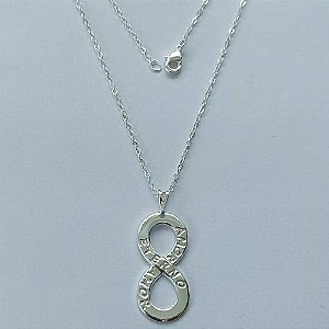 GARGANTILHA FOLHEADA A PRATA COM 50 MILÉSIMOS + VERNIZ DIAMOND - GARGANTILHA CORRENTE CADEADO 45CM PINGENTE INFINITO 13X29MM E FECHO LAGOSTA PRA082
