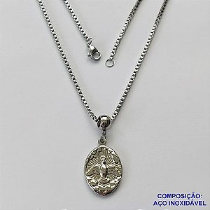 GARGANTILHA EM AÇO INOXIDÁVEL(CX89) - (ACO1035) - GARGANTILHA (1035) PINGENTE EPÍRITO SANTO 17MM(E0945)- TAMANHO 50CM - FECHO LAGOSTA - COMPOSIÇÃO: AÇO INOXIDÁVEL - AÇO1471