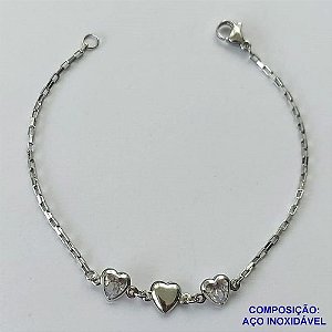 PULSEIRA EM AÇO INOXIDÁVEL - (ACO1012) - PULSEIRA COM CORAÇÃO EM ZIRCÔNIA LILÁS - TAMANHO 17CM - FECHO LAGOSTA - COMPOSIÇÃO: AÇO INOXIDÁVEL - AÇO1473