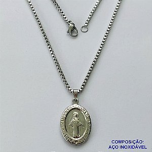 GARGANTILHA EM AÇO INOXIDÁVEL(CX89) - (ACO1035) - GARGANTILHA (1035) PINGENTE NOSSA SENHORA MEDALHA MILAGROSA  17MM(E0945)- TAMANHO 50CM - FECHO LAGOSTA - COMPOSIÇÃO: AÇO INOXIDÁVEL - AÇO1474